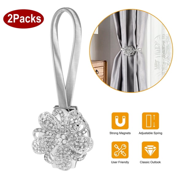 Moclever 2 Pack Magnetic Curtain Tiebacks, Extendable Curtain Holder for Living Room Bedroom, Silver