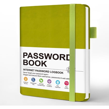 Password Book with Alphabetical tabs. 4.3"x5.7" Internet Address Organizer Logbook with Inner Pocket. Small Pocket Password Keeper for Website Logins