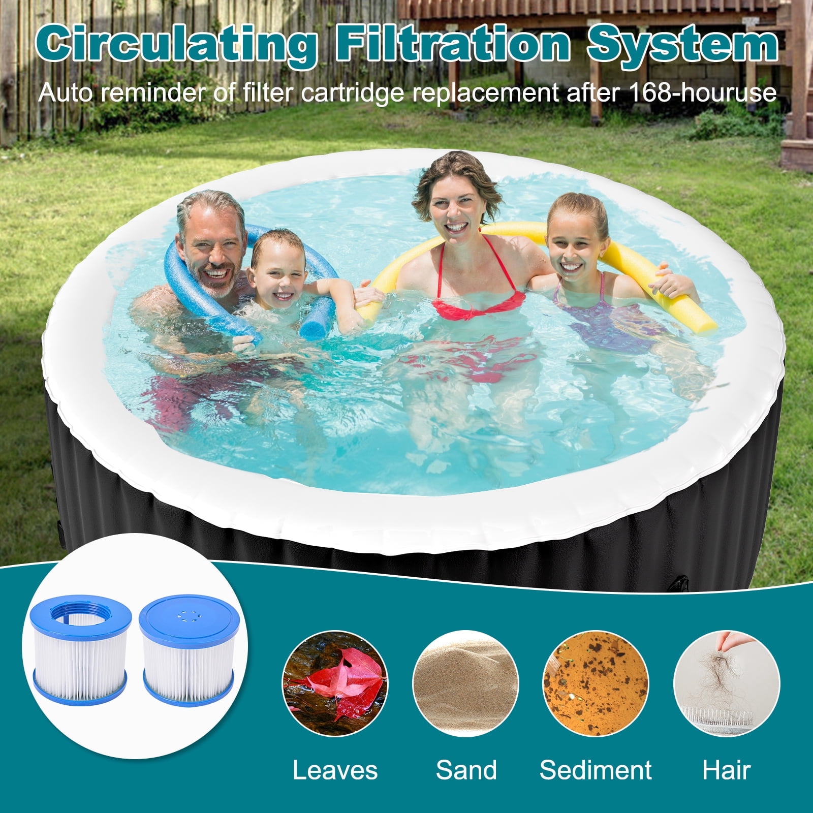 Lilypelle 72" X 72" X 26" Inflatable Hot Tub, 4 Person Portable Blow Up Hot Tub Square Portable Outdoor Spa with 130 Bubble Jets and Built in Heater Pump, Filter