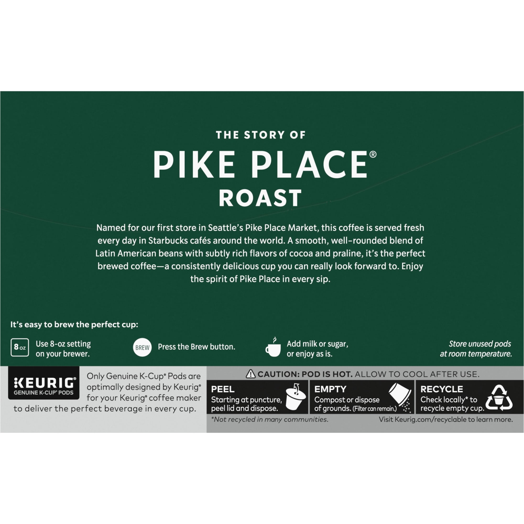 Starbucks Pike Place Roast, Medium Roast Keurig K-Cup Coffee Pods, 100% Arabica, 72 Count