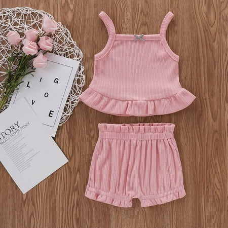 

SDJMa Toddler Baby Girls Summer Solid Color Sleeveless Top + Short+ Headband