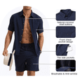 thumbnail image 3 of Zehisen Mens Summer Outfits 2 Piece Beach Shirt Shorts Set Coconut Button Casual Vacation Summer Set Navy 2XL, 3 of 7