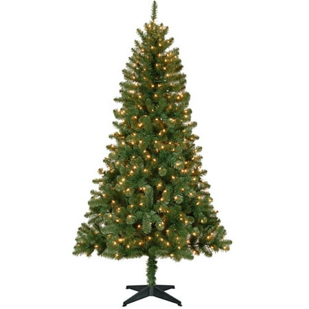 Holiday Time Pre-Lit 6.5' Madison Pine Artificial Christmas Tree, Clear ...