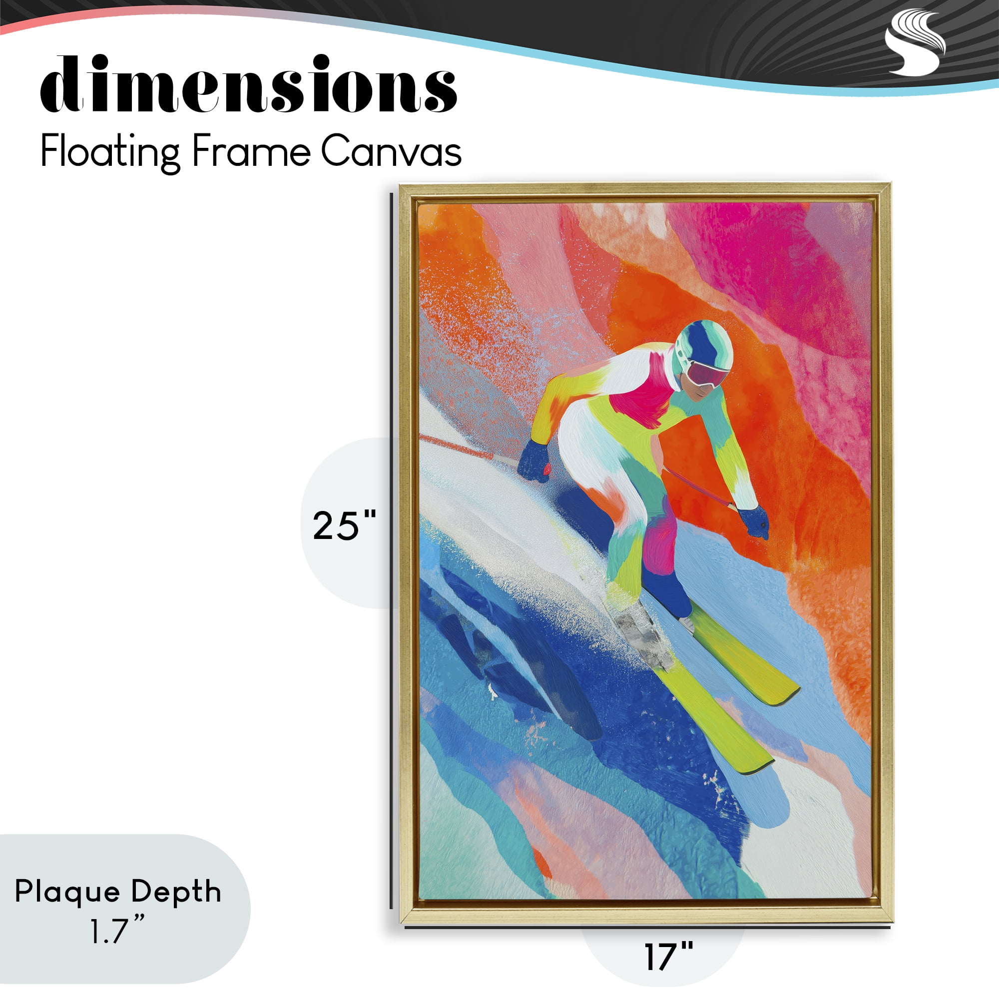 Stupell Industries Skiing Down Neon Slopes Gold Framed Floater Canvas Wall Art, design by Chromatic Storm Studio
