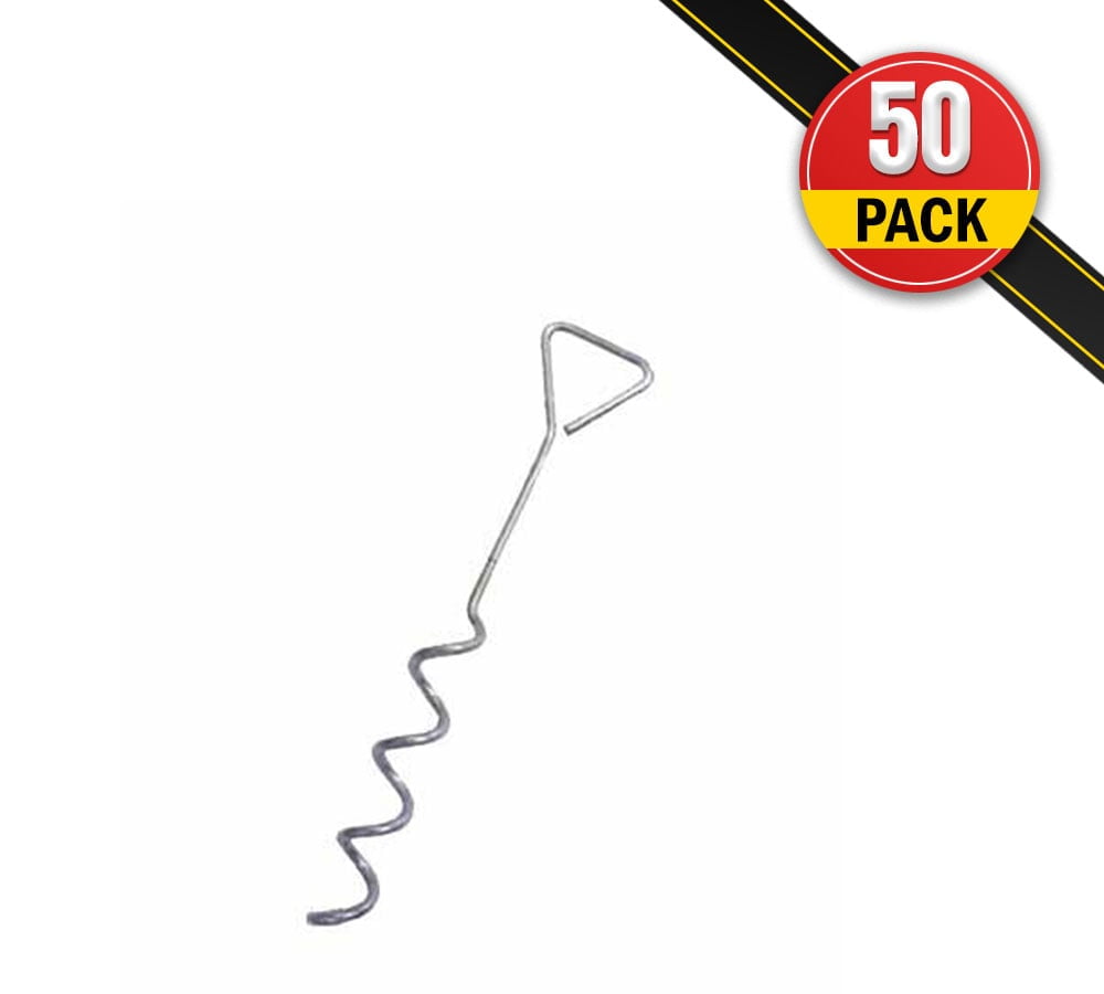 50 Pack Hay Tarp Spiral Anchor Pins 16" to Secure Hay Covers | Corkscrew Shape Trampoline Anchor, Tent Hold Downs, Galvanized Steel Ground Tie Down Stakes