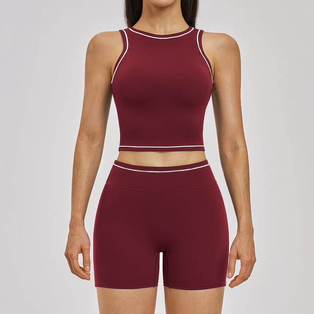 AEXTO Women 2 Piece Workout Sets Racerback Color Block Tank Top High Waist Tummy Control Shorts Yoga Set