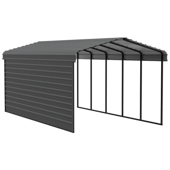 Arrow 12 x 24 x 9 ft Charcoal Carport With 1 Side Wall Kit