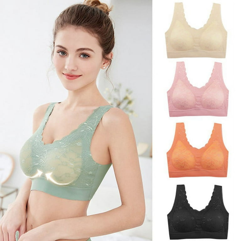 3D Wireless Contour Bra Padded Lace Push Up Brassiere Women Daily Bras skin  color 