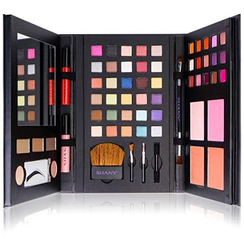 SHANY Luxe Book Makeup Set - All In One Travel Cosmetics Kit with 30 Eyeshadows, 15 Lip Colors, 5 Brushes, 4 Pressed Blushes, 3 Brow Colors, and Mirro