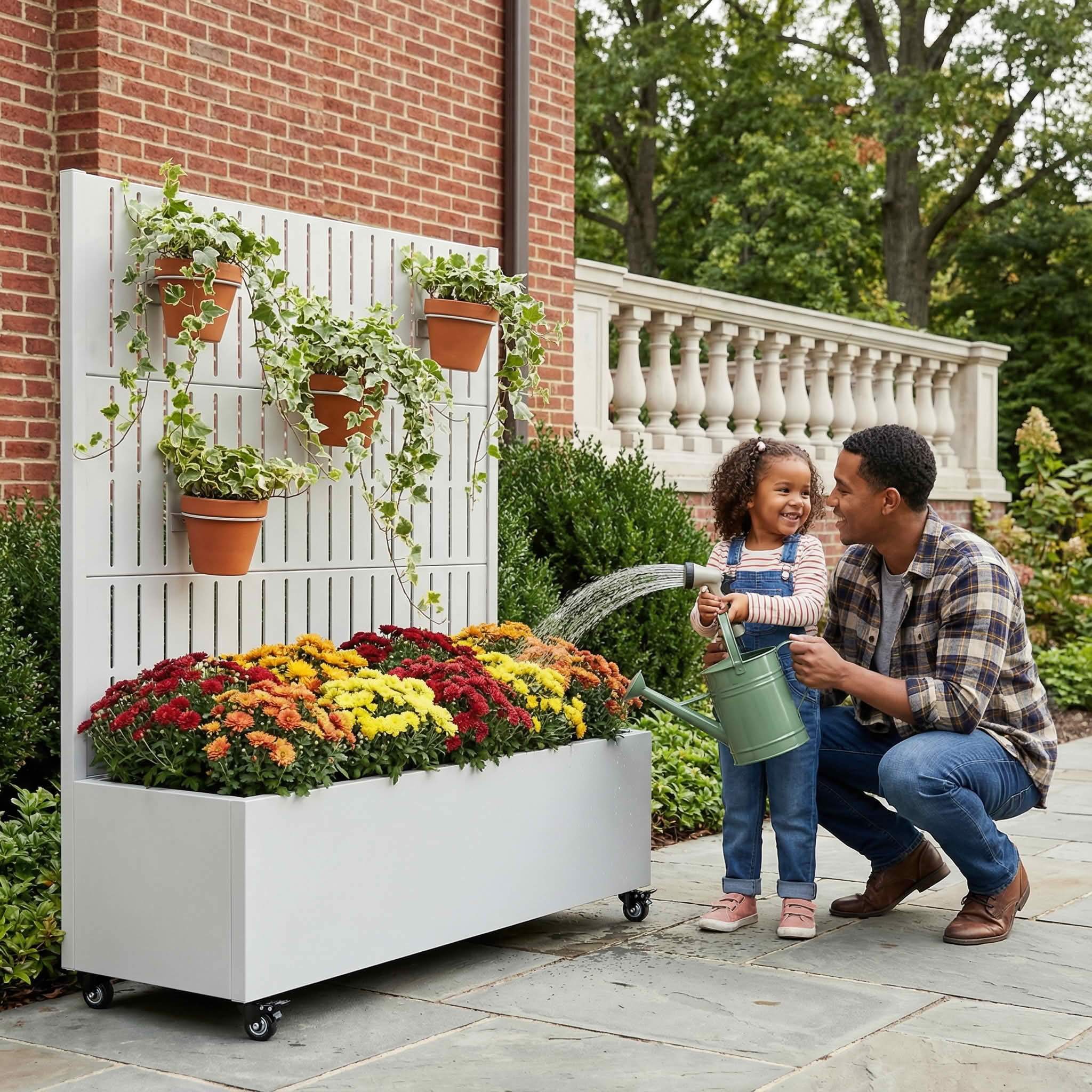 MAYEERTY 47X47" Metal Outdoor White Privacy Screen with Planter Box for Backyard & Garden, 3 Piece Set