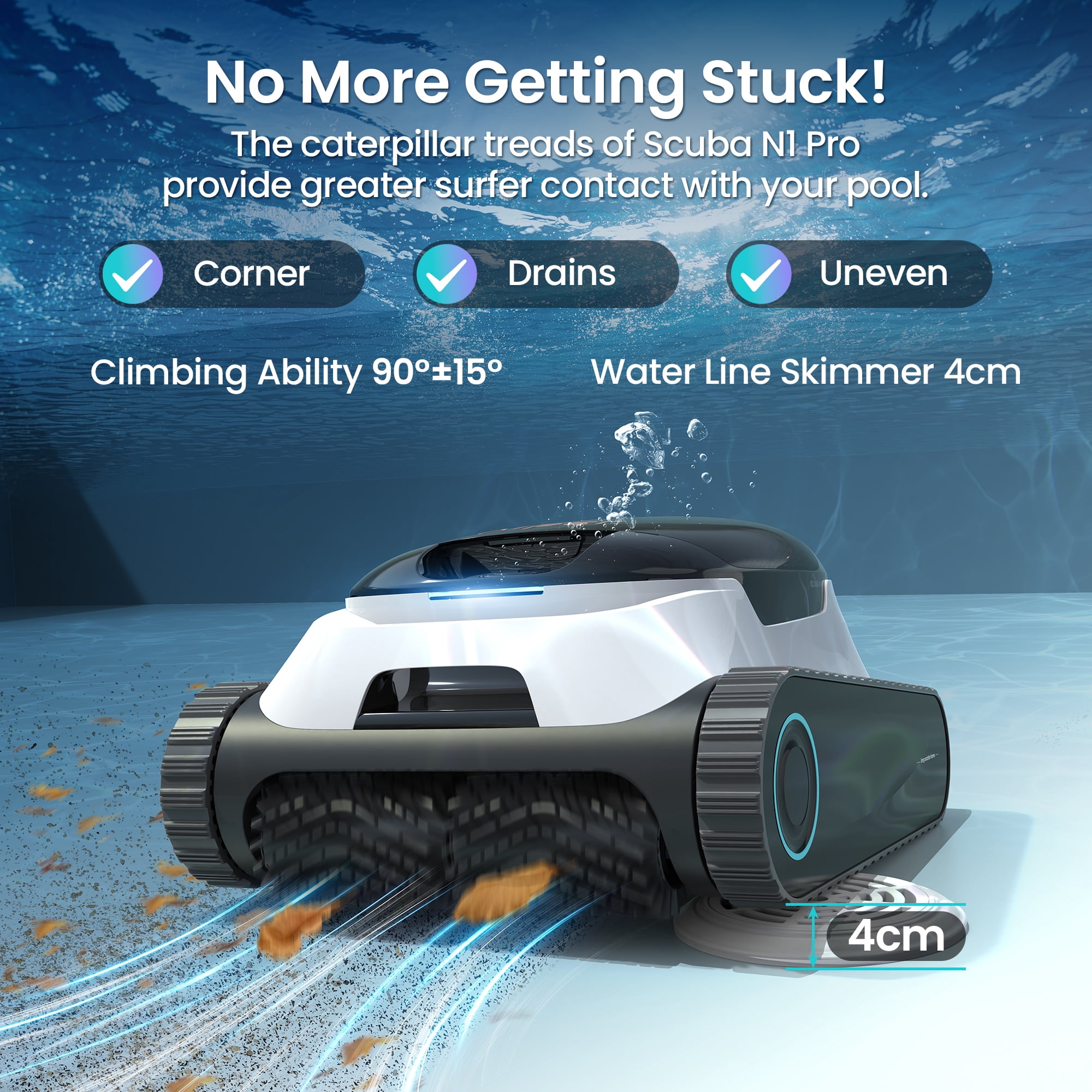 Aiper Scuba N1 Plus Robotic Pool Cleaner with MicroMesh™ Filtration for In-Ground Pools, Caterpillar Treads, and Mobile App
