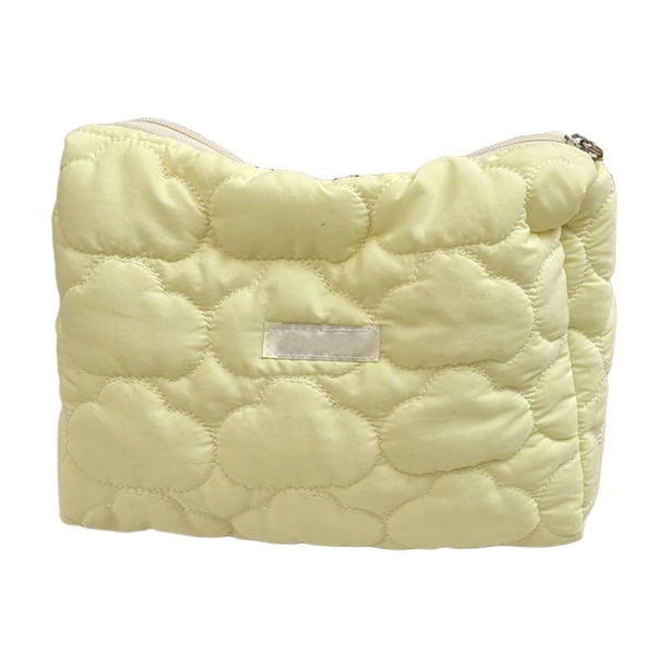 Neceser acolchado con forma de nube, neceser portátil para viajes, de poliéster con cierre de cremallera, en azul claro, rosa, blanco y amarillo, multiusos para artículos de tocador y pequeños objeto