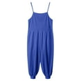 thumbnail image 4 of Zanarzt Toddler Girl Jumpsuit Summer Girls Casual Jumpsuits Spaghetti Strap Sleeveless Loose Romper Long Pants with Pockets Kids Clothes Blue,1-2 Years, 4 of 9