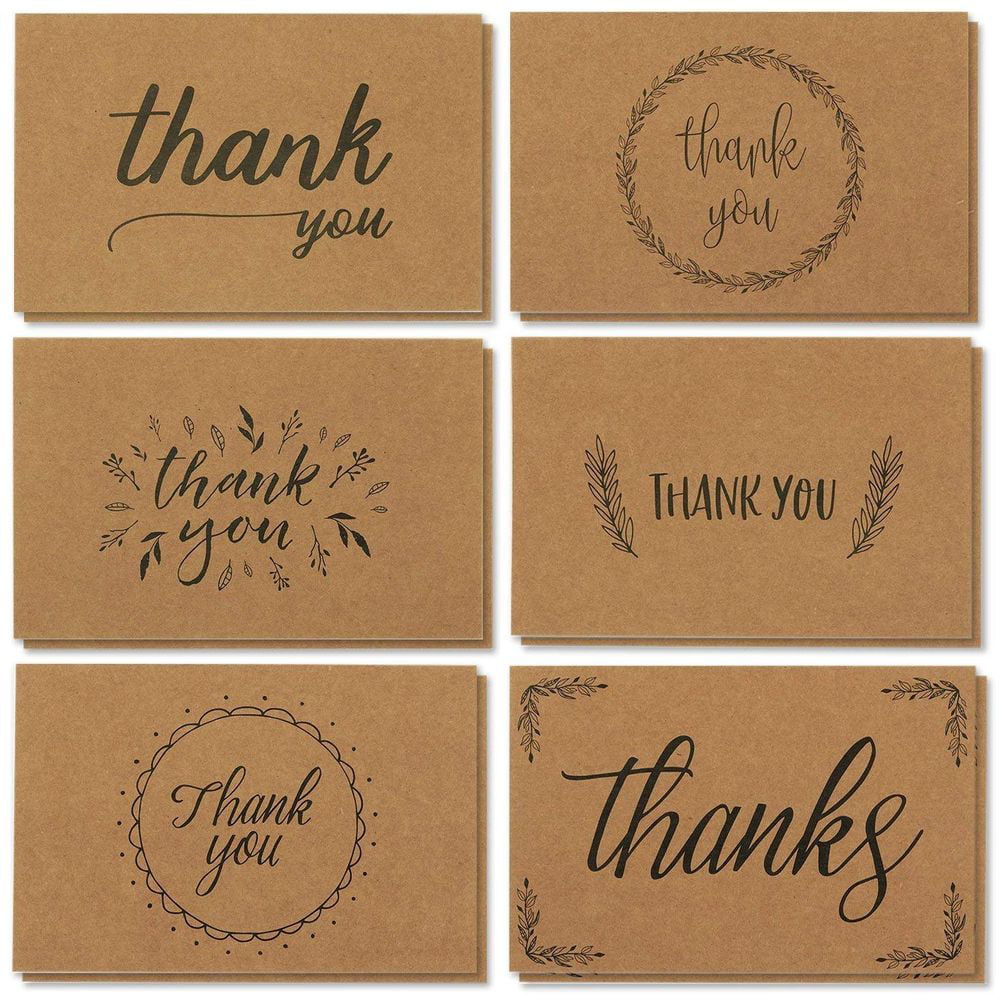 Thank You Cards - 36-Count Thank You Notes, Kraft Paper Bulk Thank You Cards Set - Blank on The