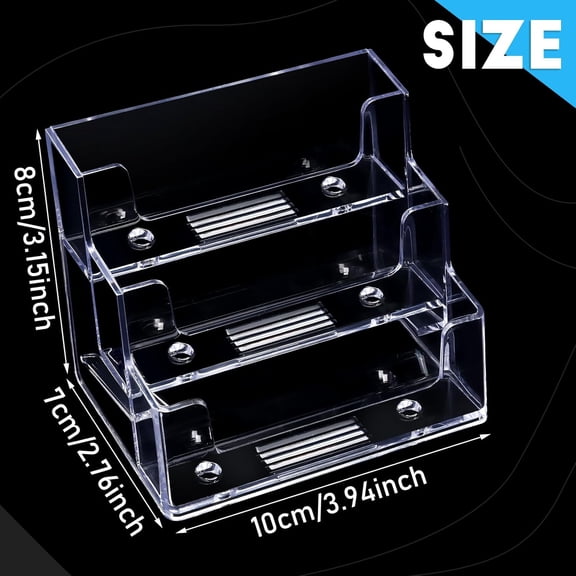 4 Pack Acrylic Clear Business Card Holder 3 Pockets, Business Card Stand for Desk or Counter