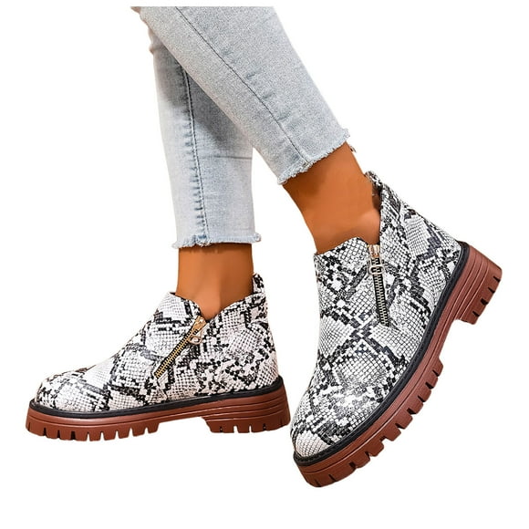 Rokment Leopard Chunky Ankle Boots for Women 2025 Fall Winter Fashion Leather Platform Side Zipper Chelsea Short Booties