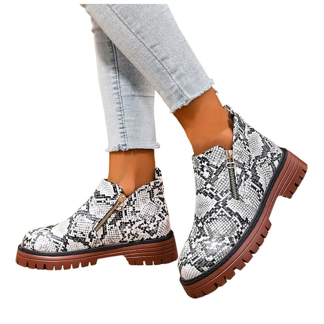Rokment Leopard Chunky Ankle Boots for Women 2025 Fall Winter Fashion Leather Platform Side Zipper Chelsea Short Booties