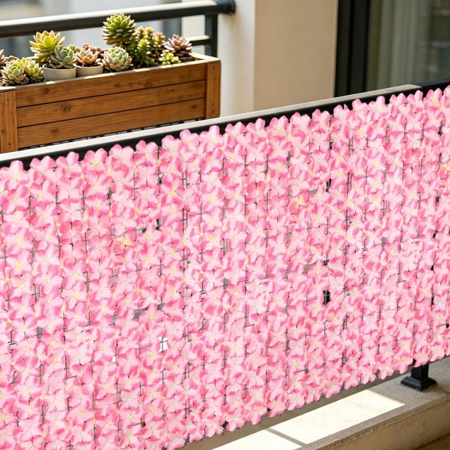 Panel de Cerca de Seto Artificial con Hojas Falsas Densas y Flores Amarillas para Balcón, Jardín y Privacidad Exterior, 50x50cm