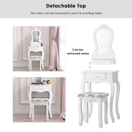 Vanity Jewelry Makeup Dressing Table Set Bathroom W Stool Drawer