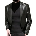 thumbnail image 2 of Fesfesfes Mens Blazer Outerwear New Foreign Trade Mens Blazer Outerwear Motorcycle Leather Lapel Leather Jacket Leather Large Size Casual Jacket Mens Blazer Outerwear Jacket, 2 of 8