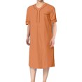 thumbnail image 2 of zeranth Men V-neck Short Sleeve Casual Nightgown Patch Pocket Solid Color Mid-calf Length Sleep Robe Leisure Nightdress Home Wear, 2 of 7