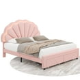 thumbnail image 5 of Homfa Full Size LED Bed Frame with Drawer, Velvet Upholstered Platform Full Bed with Adjustable Petal Headboard, Pink, 5 of 8