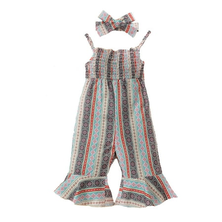 

Kucnuzki Toddler Baby Girl Clothes 2T Summer Bodysuit 3T Sling Stripe Prints Folklore Stylish Cozy Jumpsuit Bodysuit Headband 2PCS Set Multi-Color