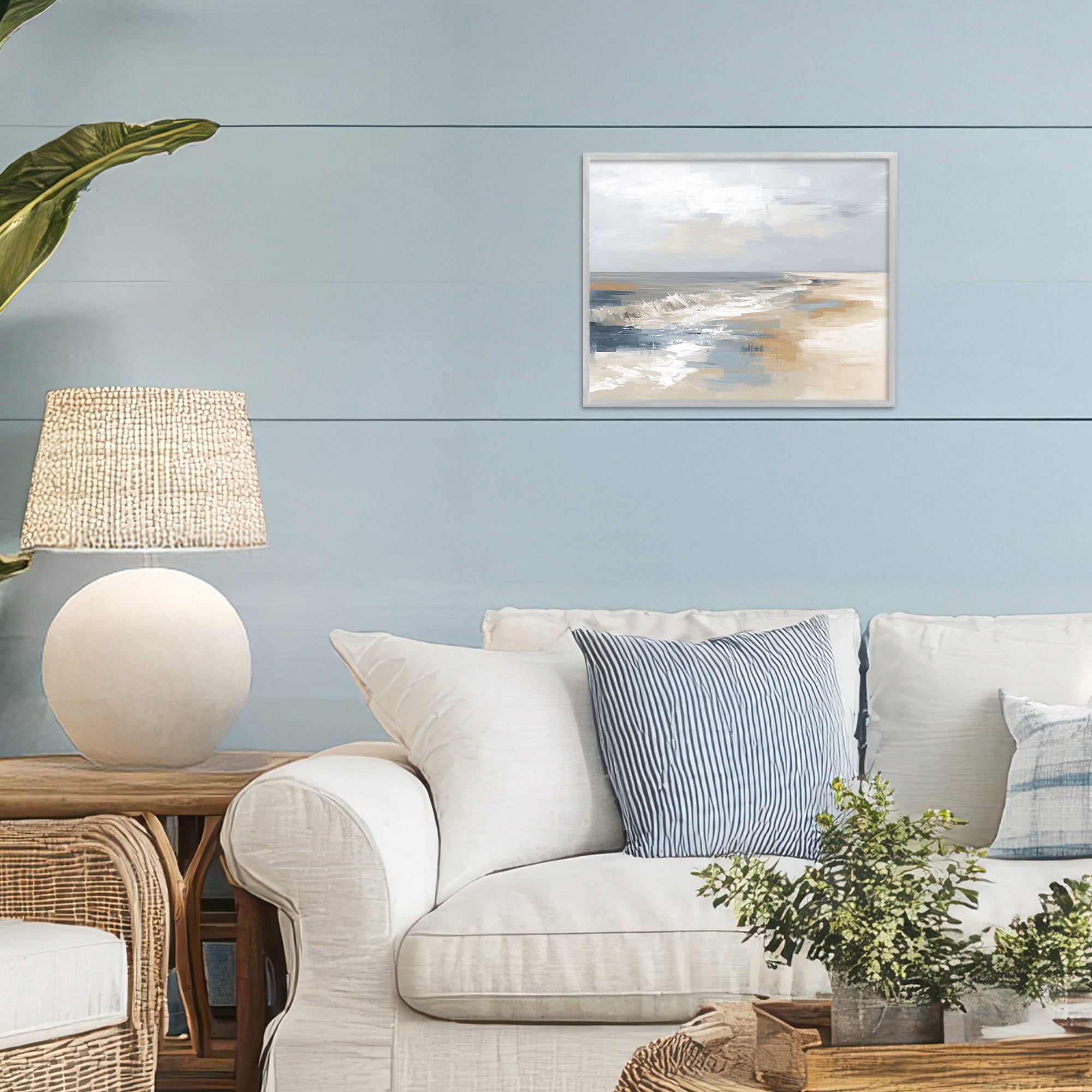Stupell Industries Tranquil Beach in Neutrals Gray Framed Giclee Art, design by Kim Curinga