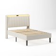 thumbnail image 6 of Twin Size Solid and Stable Platform Bed Frame with Fabric Upholstered Headboard and Wooden Slats Support (Beige), 6 of 9