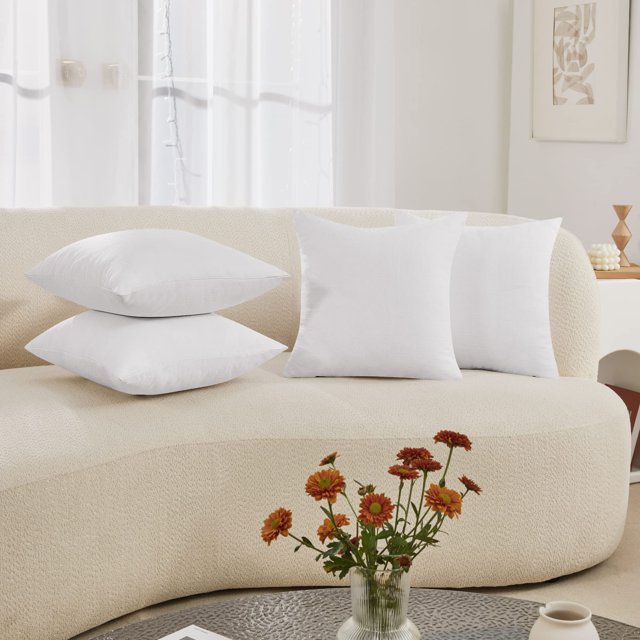 Deconovo Fundas de cojines decorativas - Juego of 4 Soft Linen Cushion Covers, Machine Washable Pillowcases for Sofa, White, 16x16 Inch