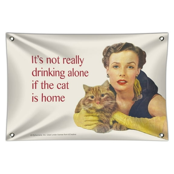 It's Not Really Drinking Alone if the Cat is Home Funny Humor Home Business Office Sign