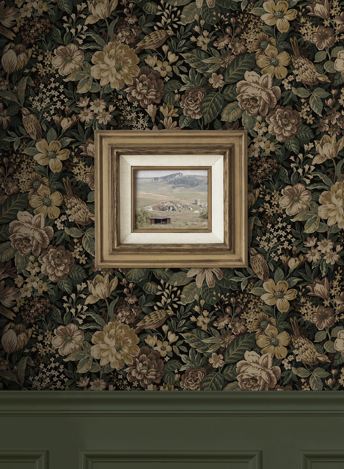 NextWall Spice & Green Ash Vintage Bird Garden Peel and Stick Wallpaper - 20.5 in. W x 18 ft. L Roll