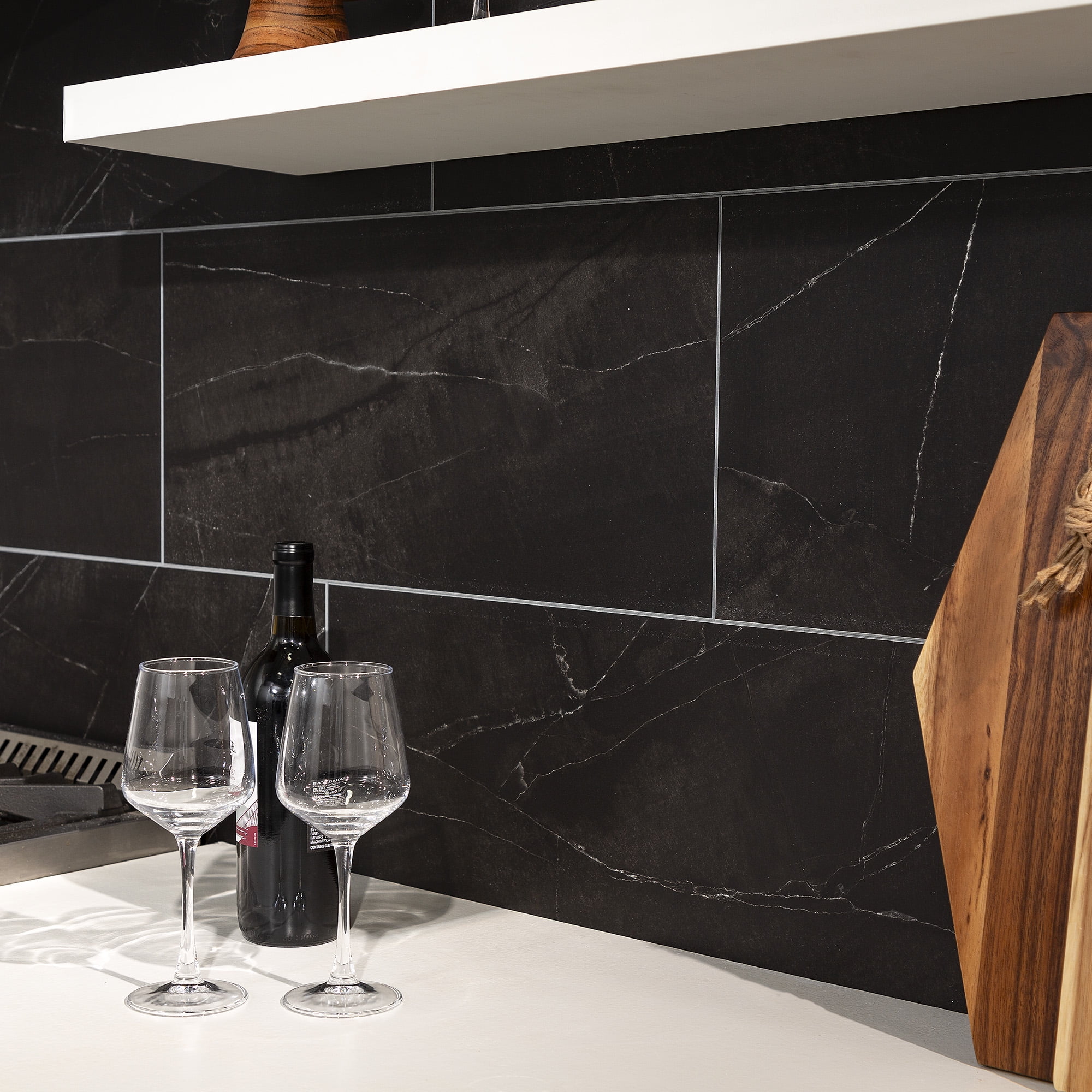 Palisade 23.2 in. x 11.1 in. Interlocking Vinyl Wall/Backsplash Panels in Black Ice (10 Pack)