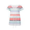thumbnail image 3 of Femmes Été Robe Stripe Épissage Sling Robe V Cou Spaghetti Sangle Cordon Ceinture Robes avec Poches Bleu Clair Rose Gris XXL, 3 of 7