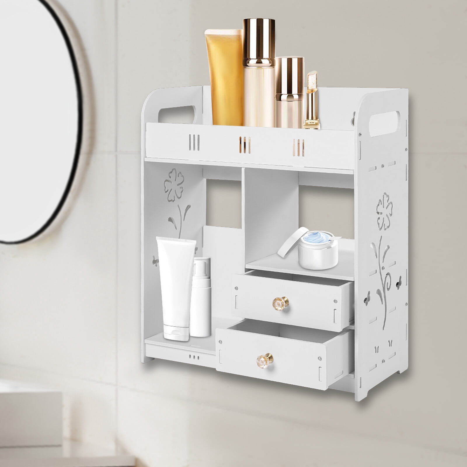 Bathroom Wall Cabinet Wall Mounted Shelf Small Kitchen Toilet Drawer Organizer for Bathroom, Living Room