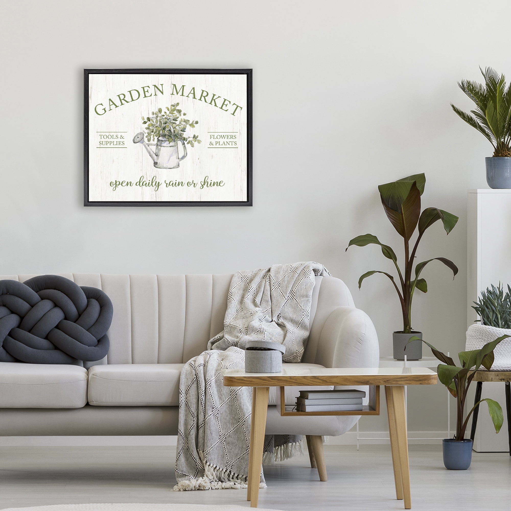Stupell Industries Open Daily Garden Market Black Framed Floater Canvas Wall Art, design by Sally Swatland