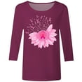thumbnail image 4 of HUITKMM Chemise en Lin pour Femmes, T-Shirt de Sensibilisation au Cancer, Col Rond Décontracté, Manches Trois-Quarts, Imprimé, pour Usage Quotidien, Printemps Été Automne, 4 of 4