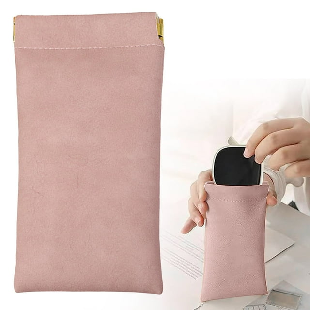 Millennial Pink Glasses Storage Bag, Leather Bag Personalized Snap Leather Storage Bag Bag Leather Storage Bag Self Sealing Pocket Cosmetic Bag for Glasses and Cosmetics, a Storage Bag