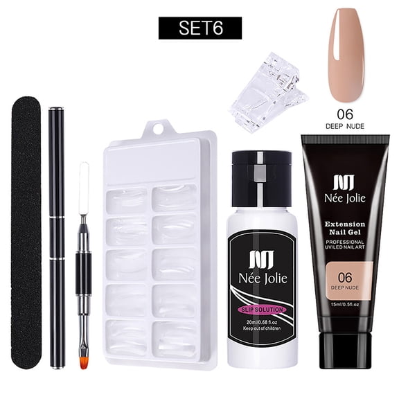 Nail Extension Gel Kit - Solid Nail Gel Set with Nail Tools, 6PCS DIY Nail Art Accessories, UV Nail Gel Kit with Smooth Liquid and Nail Tips, Home Manicure Set, Makeup Organizers