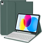Keyboard Case for iPad (A16) 11th 10th Generation Case with Keyboard (2025/2022), Detachable Wireless Bluetooth Keyboard, Smart Stand Folio Cover with Pencil Holder, Dark Green