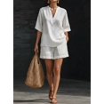 thumbnail image 3 of Women 2 Piece Short Sets Summer Lounge Outfits Sets Short Sleeve Trendy Casual Matching Set White L, 3 of 6