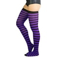 thumbnail image 5 of ToBeInStyle Women's Horizontal Striped Thigh Highs - Black/Purple - One Size, 5 of 6