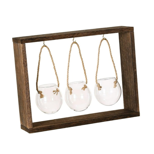 Jarrón de Vidrio, Jarrón de Madera, Jarrón de Arte para Mesa de Comedor, Plantas Hidropónicas