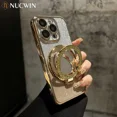 thumbnail image 2 of Luxury Glitter Mirror Stand Case for iPhone 16 15 14 13 12 Pro Max 11 X Xr XsMax 7 8 Plus Bracket Gradient Make Up Plating Cover Gold for iPhone 15, 2 of 7