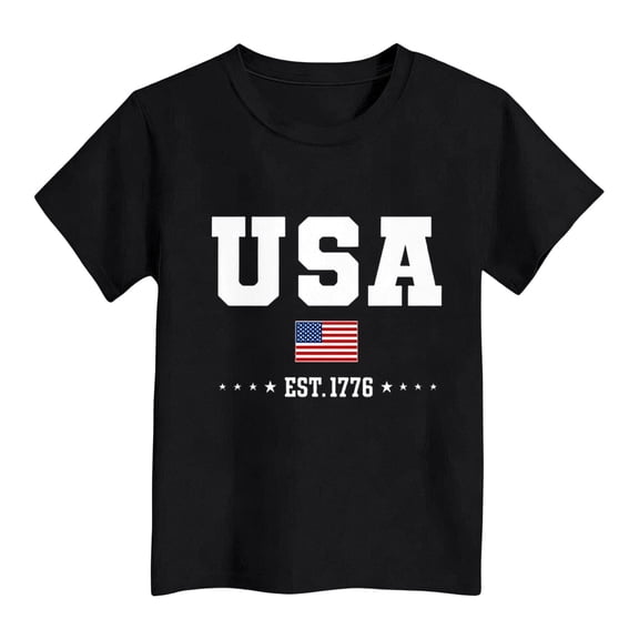 Confree Child Boys 4Th Of July Tshirts Usa Flag Star Striped Printed Short Sleeved Patriotic July 4Th Shirt Summer Festival Casual Comfortable For Boys Tops Size 5-6 Years Black
