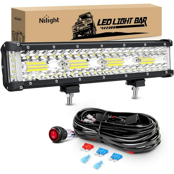 Nilight Side Shooter LED Light Bar 1PC 12Inch Triple Row Spot Flood Combo Lights Led Work Light with Wiring Harness Kit for Off Road Fog Light Driving Light on Truck SUV ATV UTV