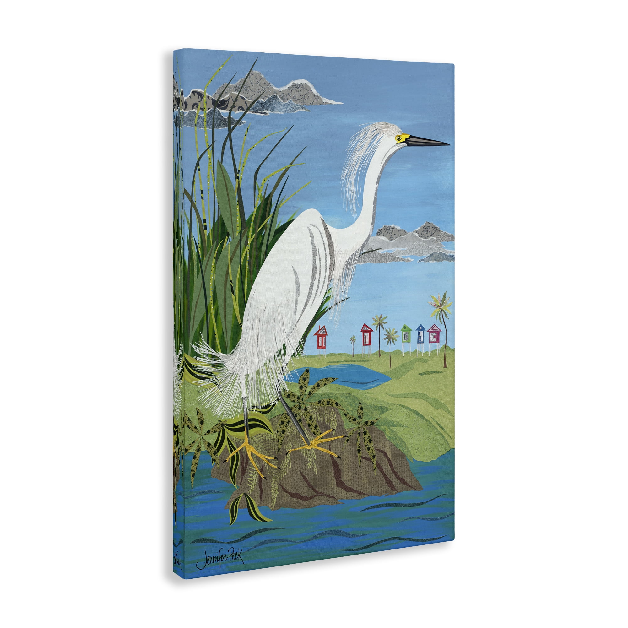 Stupell Industries Egret Perched on Shore Animals & Insects Painting Gallery Wrapped Canvas Art Print Wall Art, 16 x 24