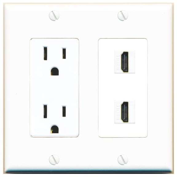 RiteAV 15 Amp Power Outlet and 2 HDMI Wall Plate Decorative [White]