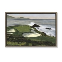 Stupell Industries Coastal Golf Course Landscape Painting Brown Floater Framed Art Print Wall Art, 31 x 21