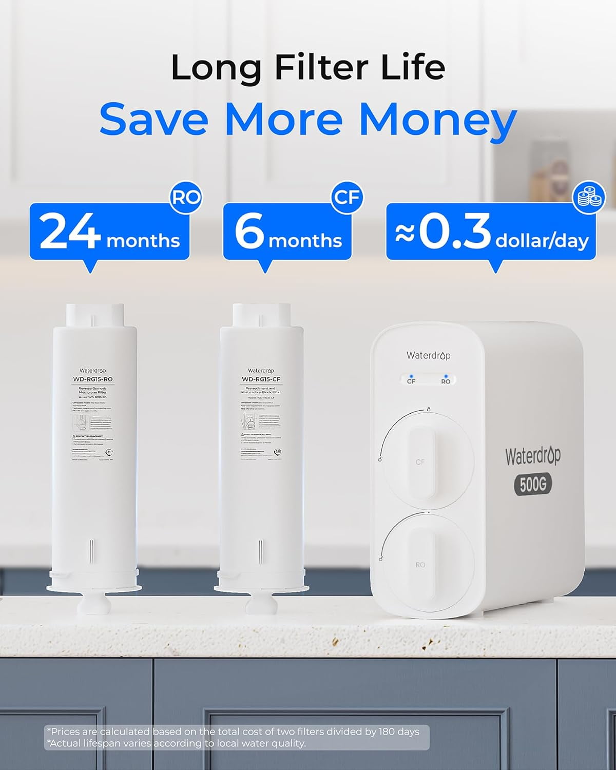 Waterdrop G5P500 Reverse Osmosis Water Filter, NSF/ANSI 372 Certified, 7 Stage Reverse Osmosis System, 500G RO Water Filtration System, 2:1 Pure to Drain, Reduces TDS PFAS, BPA Fre